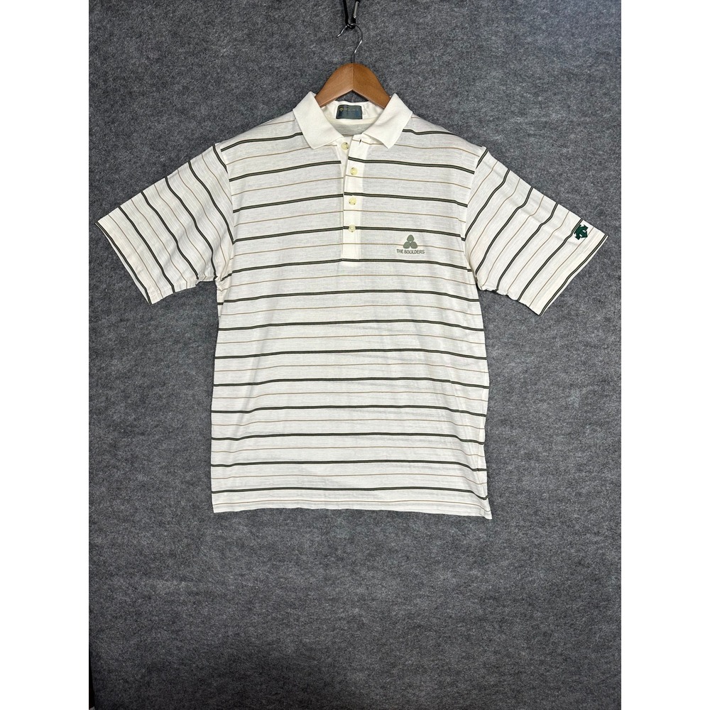 Mens Vintage‎ Descente Golf The Boulders Striped Polo Shirt Size Large
